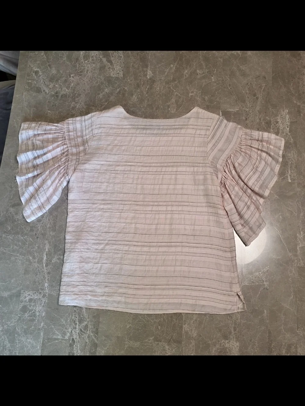 Light Pink Striped Flutter Sleeve Women’s Top